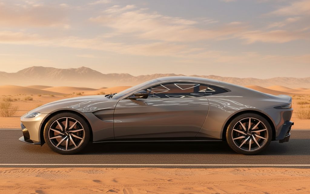 AstonMartin Vantage 2022 Grey side profile – rental in Dubai