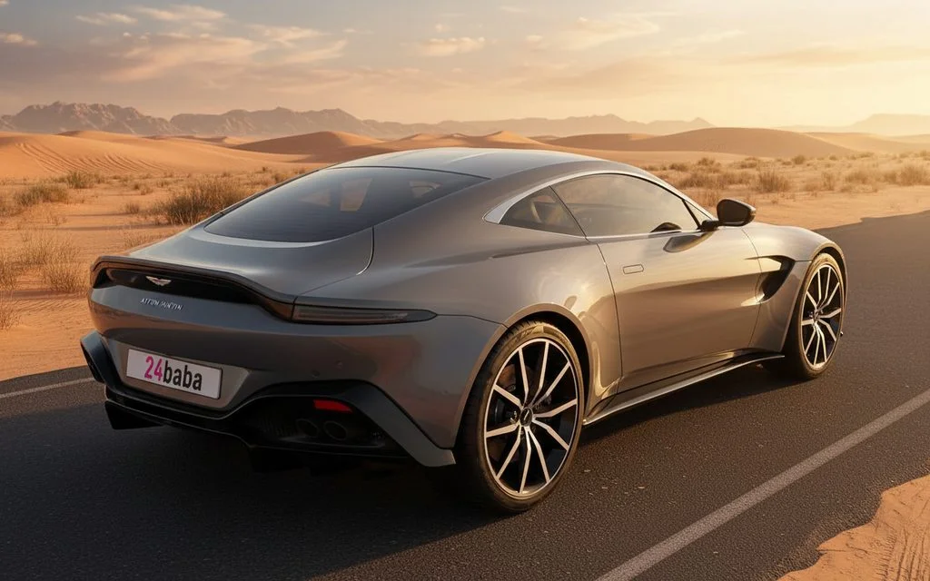 AstonMartin Vantage 2022 Grey rear view showing taillights – rental in Dubai