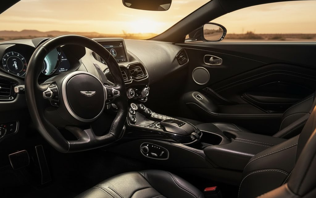 AstonMartin Vantage 2022 interior view showing trim – rental in Dubai