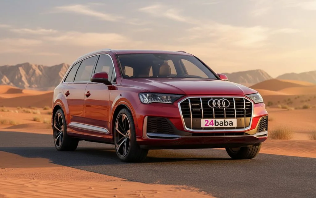 Audi Q7 2021 Red rear view showing taillights – rental in Dubai