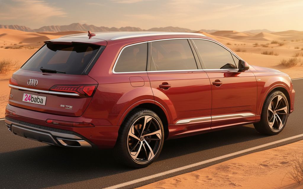 Audi Q7 2021 Red rear view showing taillights – rental in Dubai