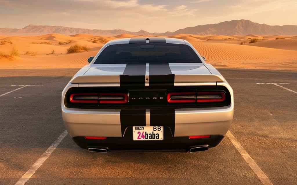 Dodge Challenger 2022 Grey rear view showing taillights – rental in Dubai