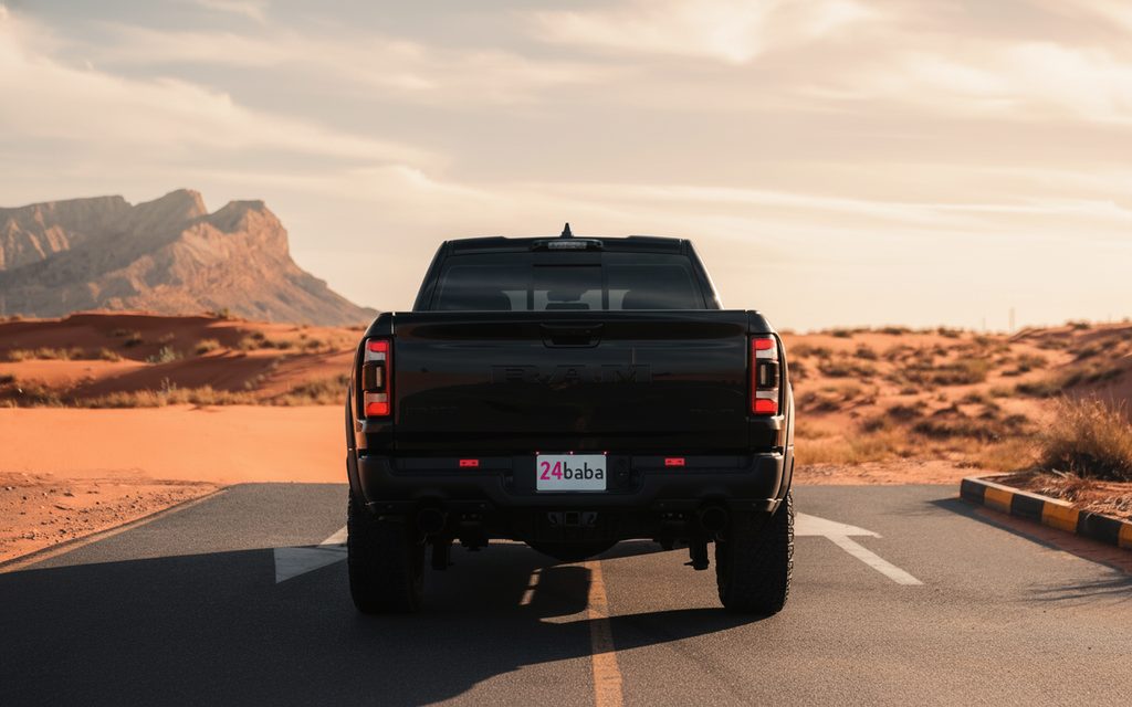 Dodge Ram 2022 Black rear view showing taillights – rental in Dubai