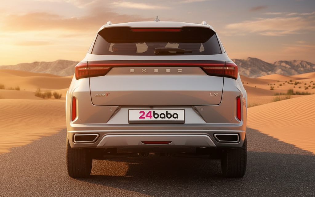 Exeed Lx 2025 Silver rear view showing taillights – rental in Dubai