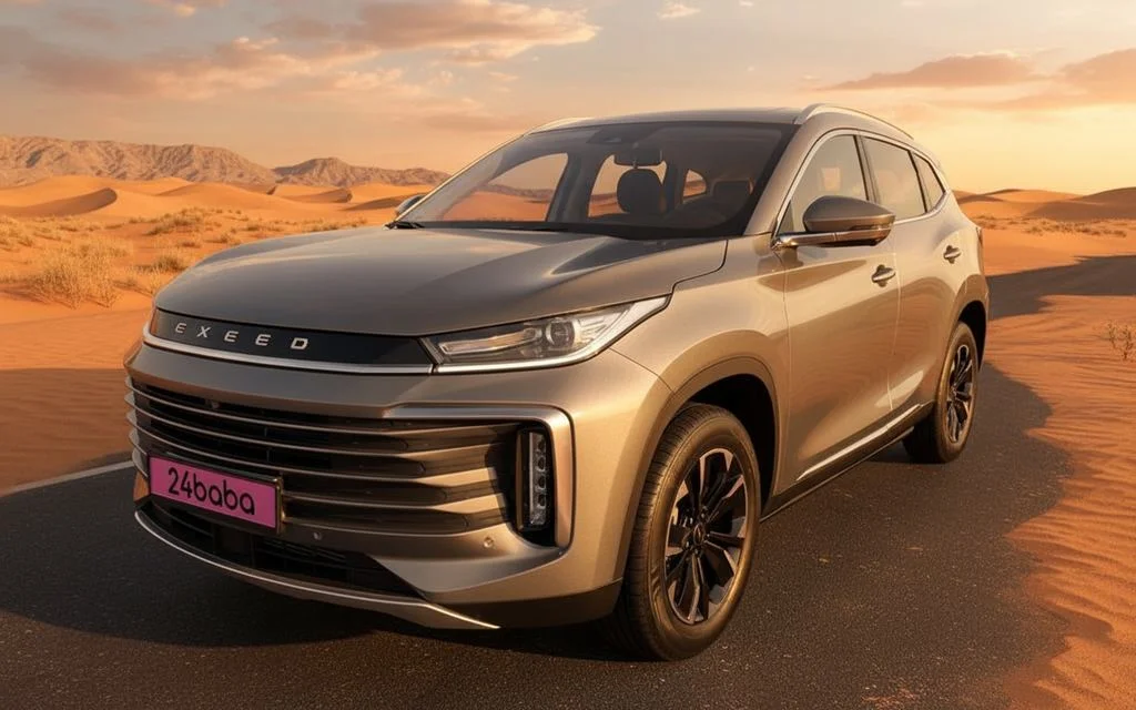 Exeed Tx 2024 Silver front view with headlights – rental in Dubai