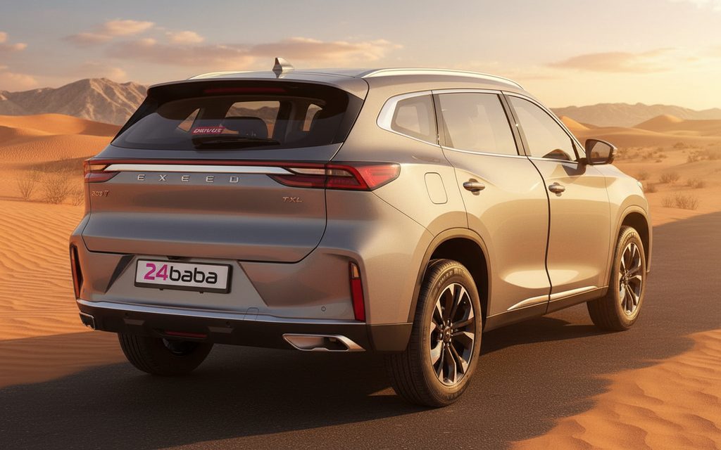 Exeed Tx 2024 Silver rear view showing taillights – rental in Dubai