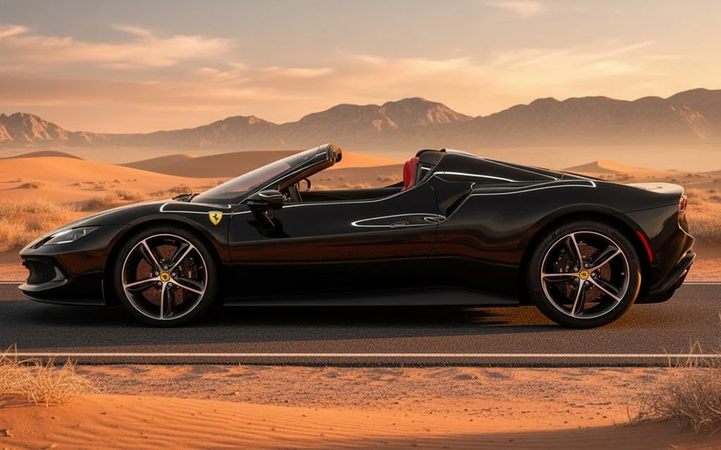 Ferrari 296 2024 Black side profile – rental in Dubai