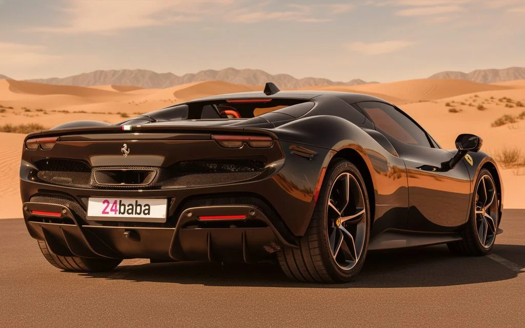 Ferrari 296 2024 Black rear view showing taillights – rental in Dubai