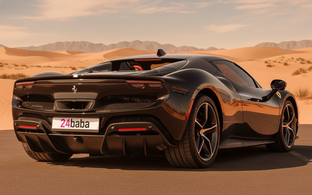 Ferrari 296 2024 Black rear view showing taillights – rental in Dubai