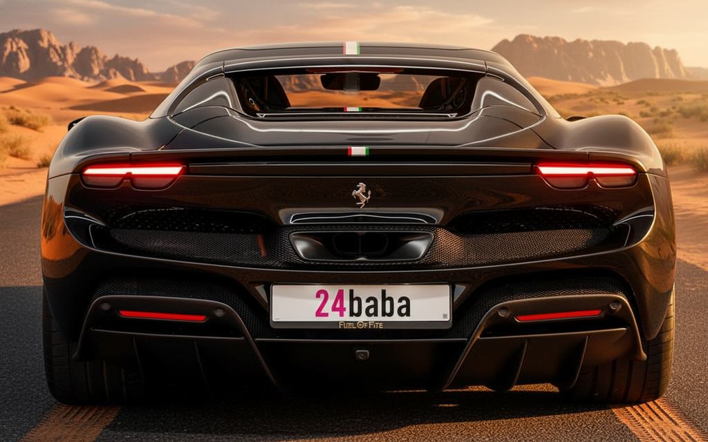 Ferrari 296 2024 Black rear view showing taillights – rental in Dubai