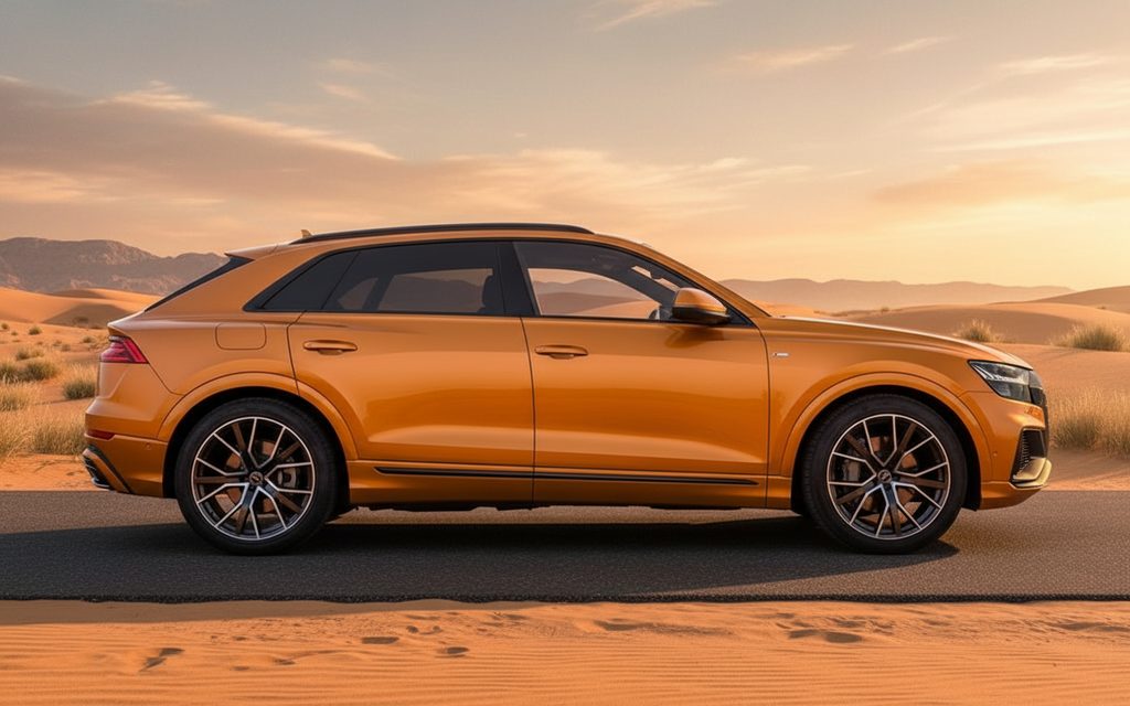 Audi Q8 2021 Gold side profile – rental in Dubai