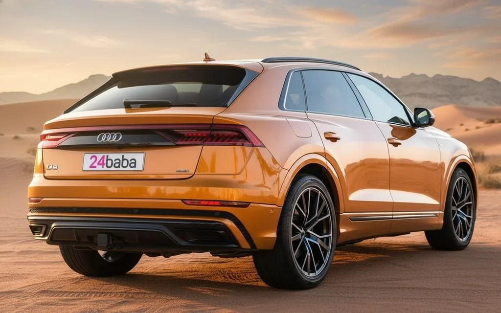 Audi Q8 2021 Gold rear view showing taillights – rental in Dubai