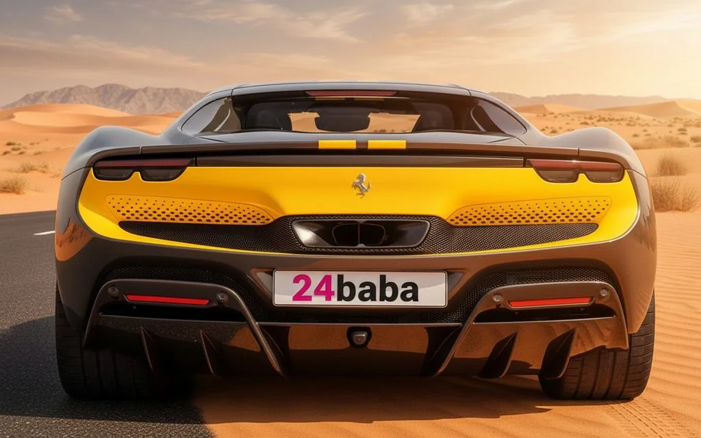 Ferrari 296 2024 Black rear view showing taillights – rental in Dubai