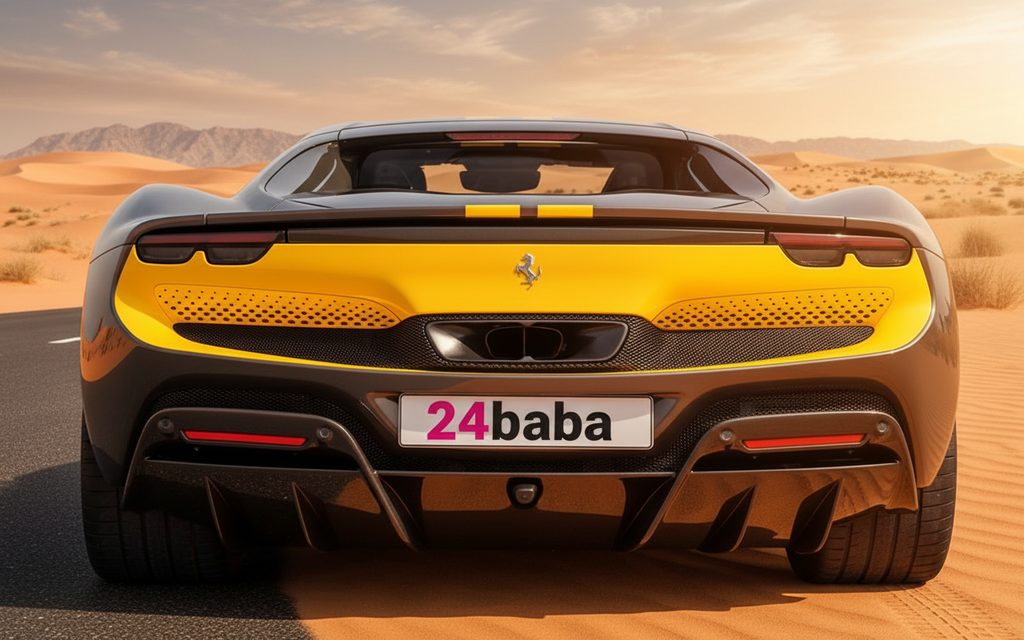 Ferrari 296 2024 Black rear view showing taillights – rental in Dubai