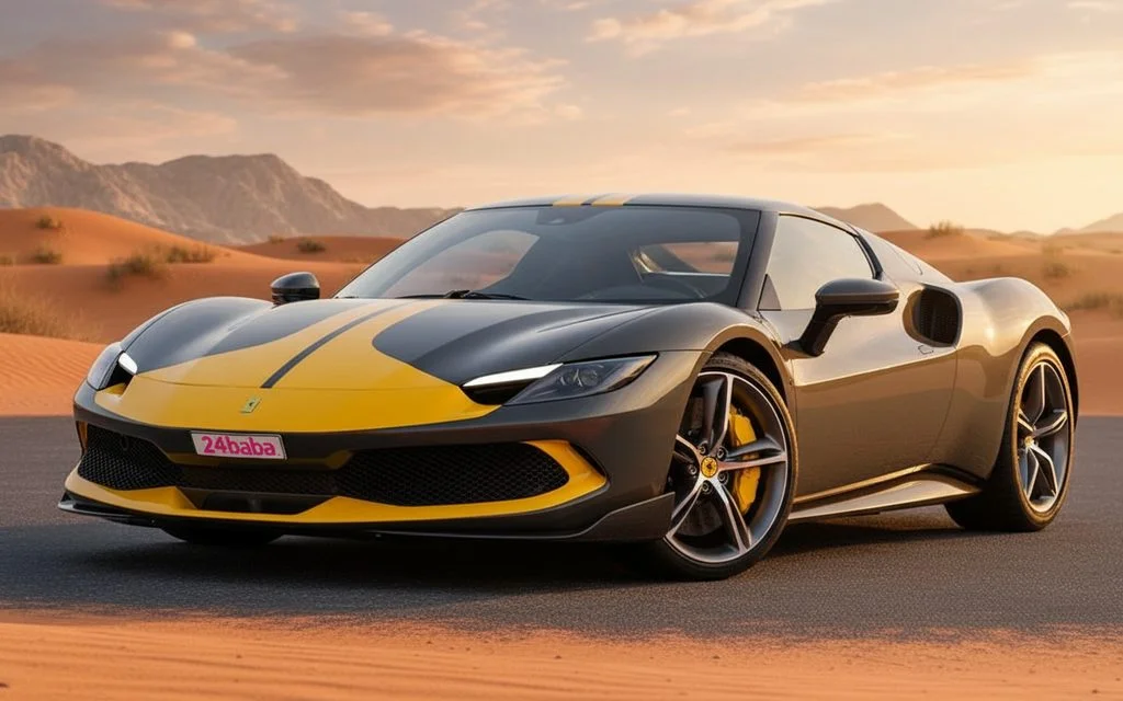 Ferrari 296 2024 Black front view with headlights – rental in Dubai