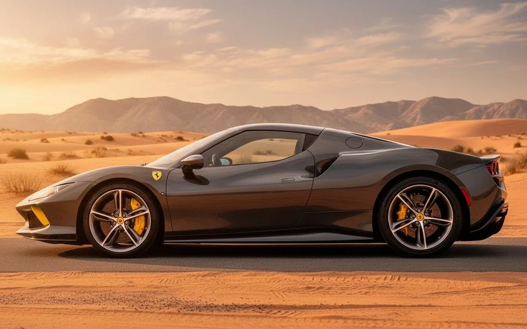 Ferrari 296 2024 Black side profile – rental in Dubai