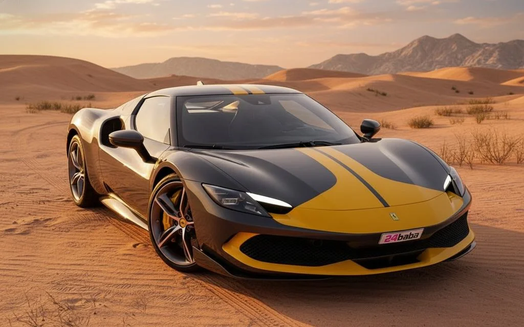 Ferrari 296 2024 Black front view with headlights – rental in Dubai