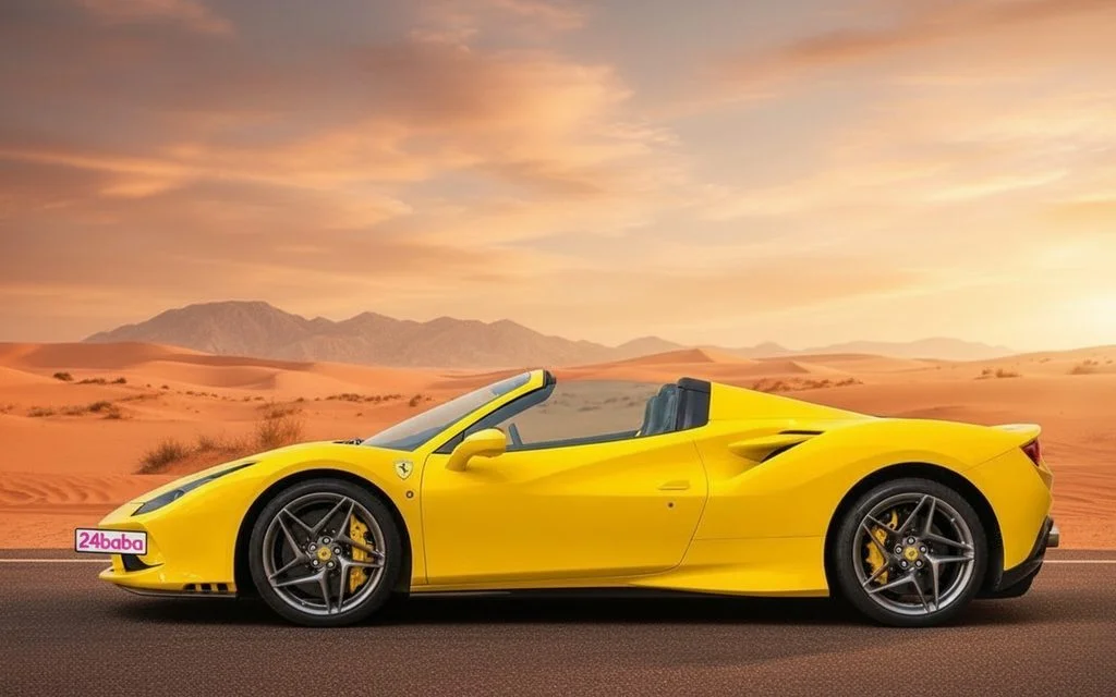 Ferrari F8 2022 Yellow side profile – rental in Dubai