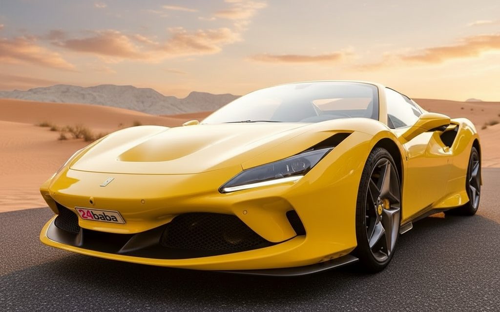 Ferrari F8 2022 Yellow front view with headlights – rental in Dubai