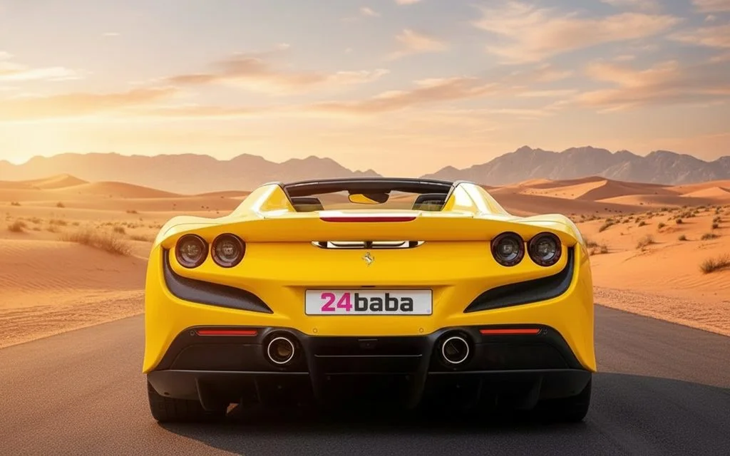 Ferrari F8 2022 Yellow rear view showing taillights – rental in Dubai