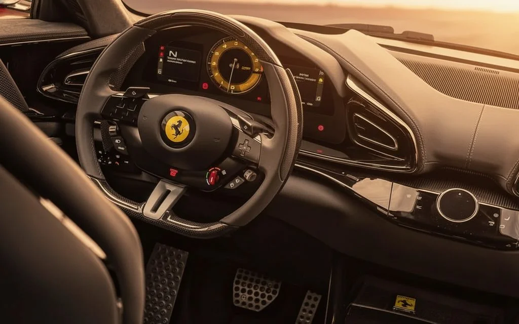 Ferrari Purosangue 2025 dashboard and infotainment – rental in Dubai
