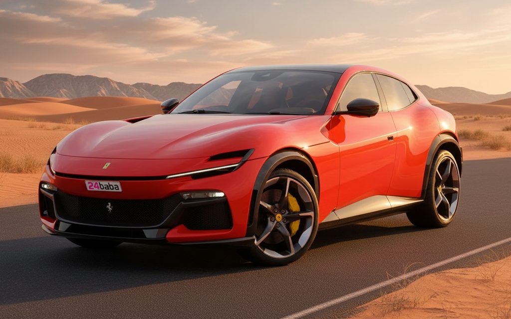 Ferrari Purosangue 2025 Red front view with headlights – rental in Dubai