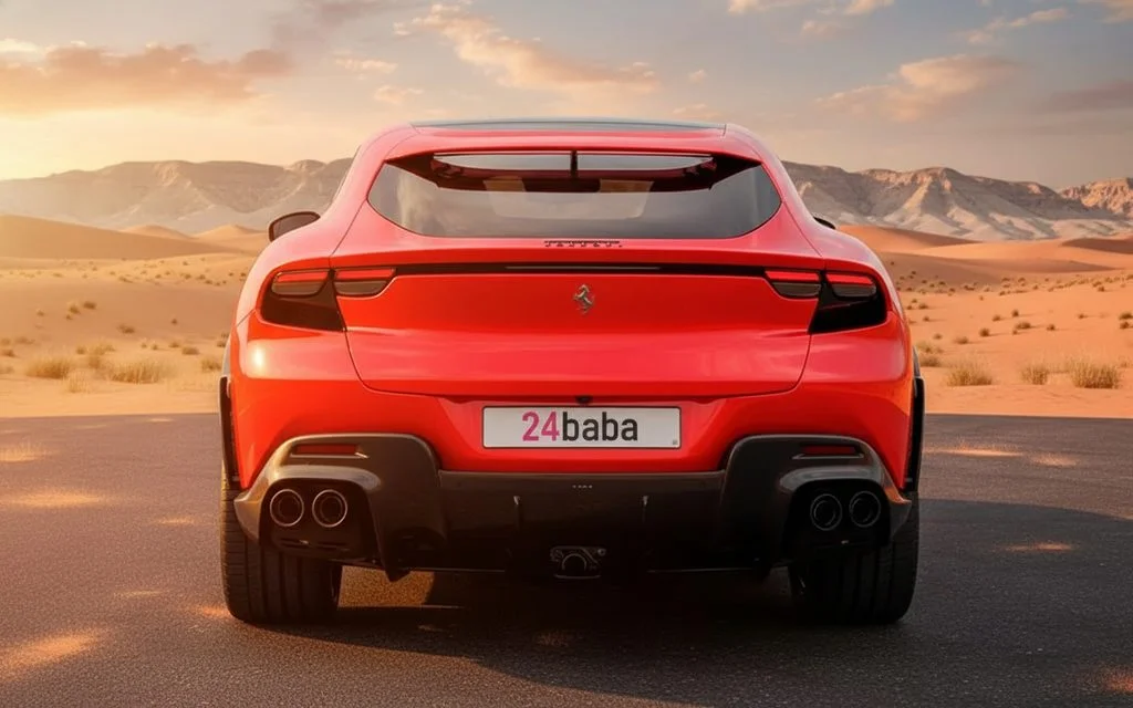 Ferrari Purosangue 2025 Red rear view showing taillights – rental in Dubai
