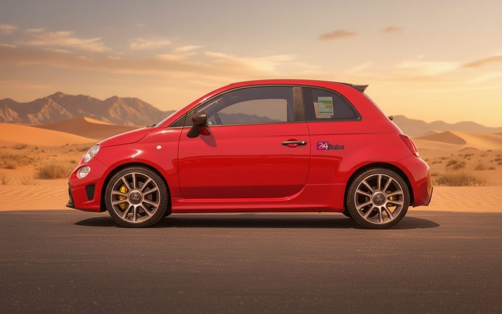 Fiat 500 2023 Red side profile – rental in Dubai
