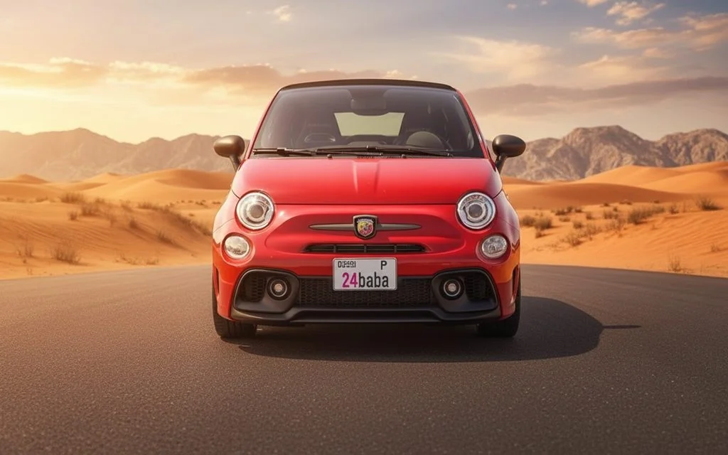 Fiat 500 2023 Red front view with headlights – rental in Dubai