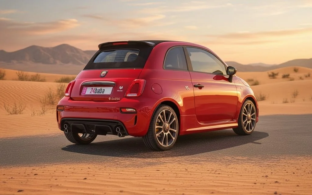 Fiat 500 2023 Red rear view showing taillights – rental in Dubai