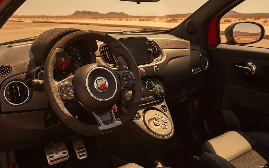 Fiat 500 2023 interior view showing trim – rental in Dubai