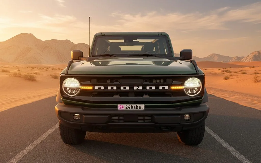 Ford Bronco 2022 Green front view with headlights – rental in Dubai