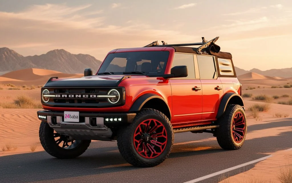 Ford Bronco 2023 Red front view with headlights – rental in Dubai