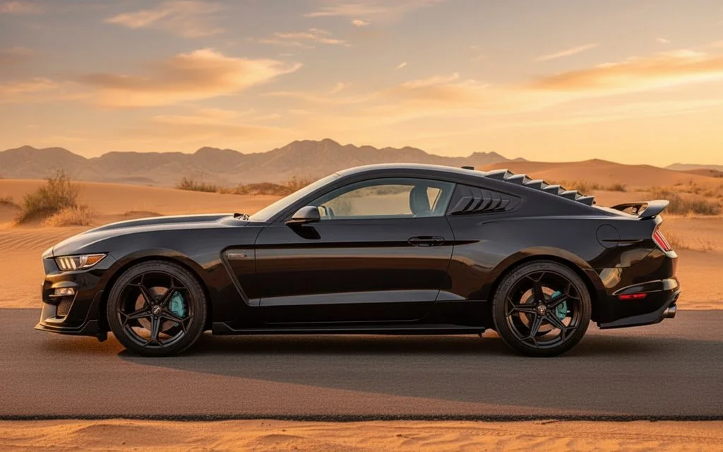 Ford Mustang 2021 Black side profile – rental in Dubai