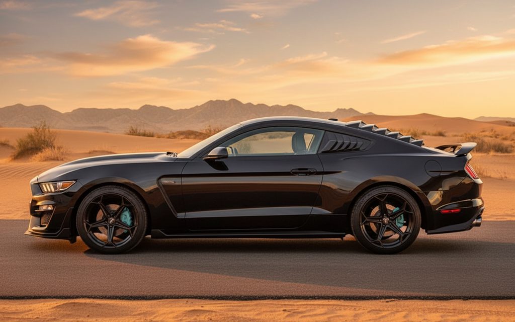 Ford Mustang 2021 Black side profile – rental in Dubai