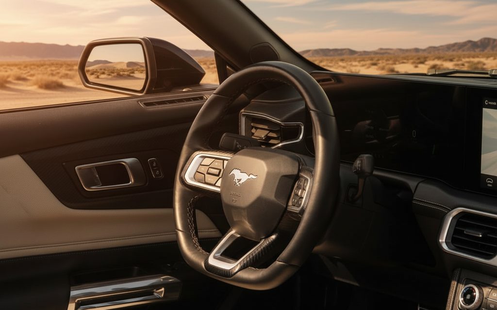 Ford Mustang 2025 interior view showing trim – rental in Dubai