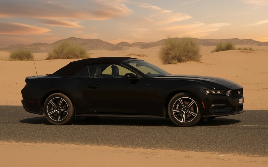 Ford Mustang 2025 Black side profile – rental in Dubai