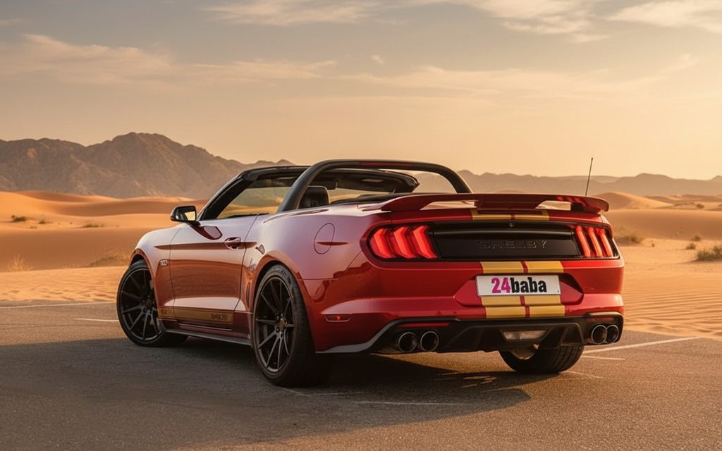 Ford Mustang 2022 Red rear view showing taillights – rental in Dubai