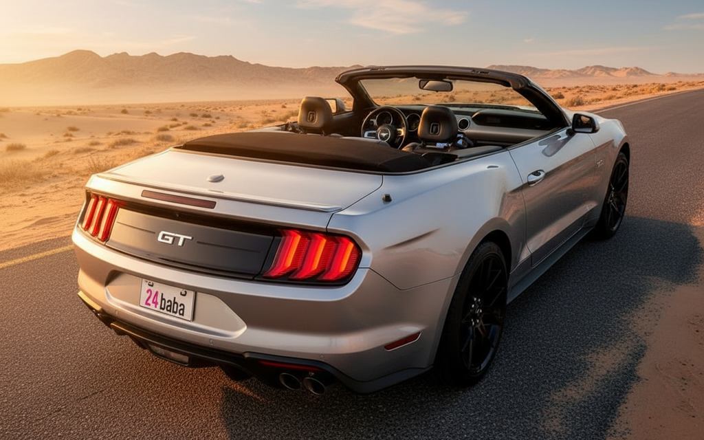Ford Mustang 2020 Silver rear view showing taillights – rental in Dubai