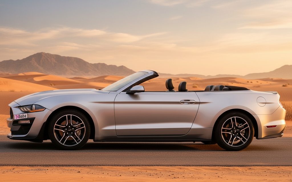 Ford Mustang 2021 Silver side profile – rental in Dubai