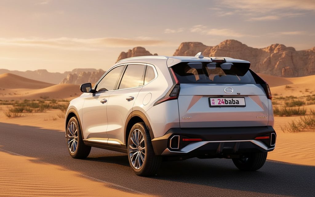 Gac Emkoo 2023 Silver rear view showing taillights – rental in Dubai