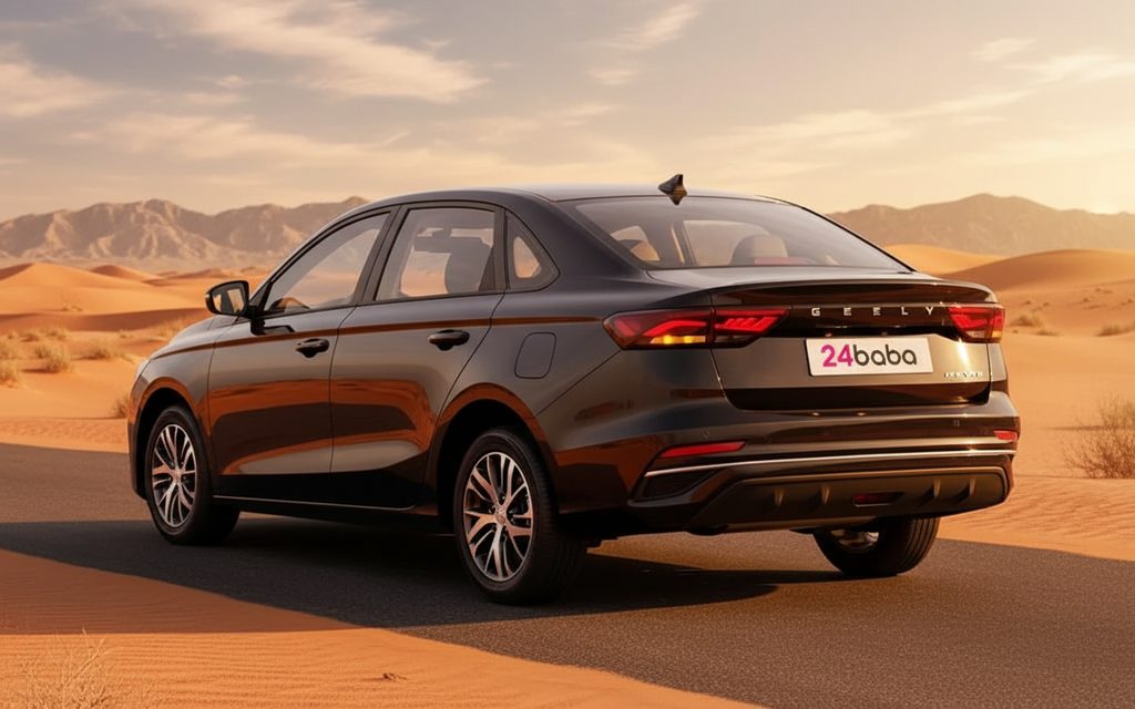 Geely Emgrand 2024 Blue rear view showing taillights – rental in Dubai