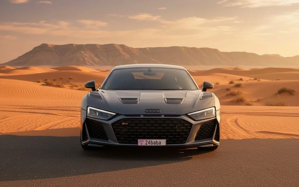 Audi R8 2022 Grey front view with headlights