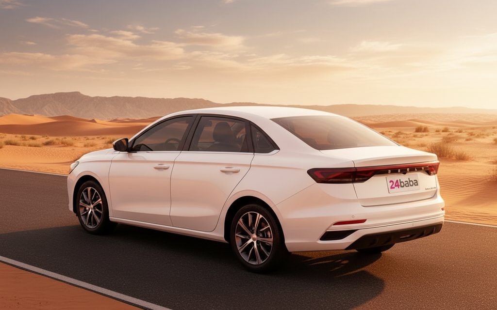 Geely Emgrand 2024 White side profile – rental in Dubai