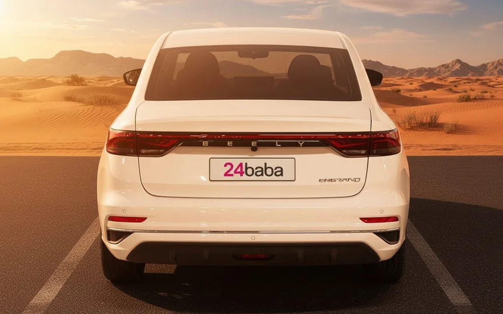 Geely Emgrand 2024 White rear view showing taillights – rental in Dubai