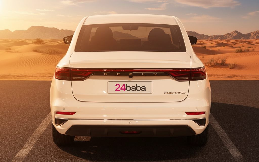 Geely Emgrand 2024 White rear view showing taillights – rental in Dubai