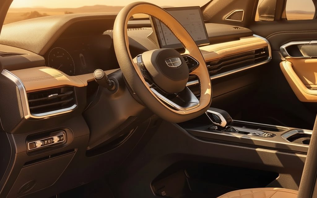 Geely Okavango 2025 interior view showing trim – rental in Dubai