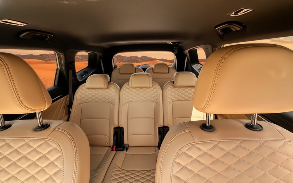 Geely Okavango 2025 leather seats and cabin – rental in Dubai