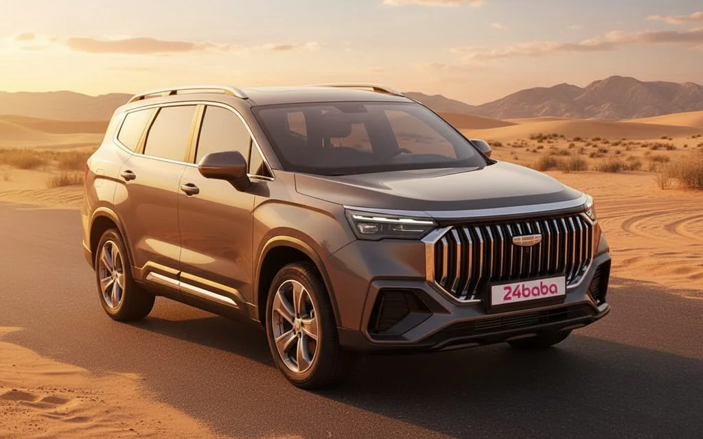 Geely Okavango 2025 Grey front view with headlights – rental in Dubai