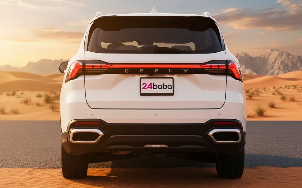Geely Okavango 2025 White rear view showing taillights – rental in Dubai